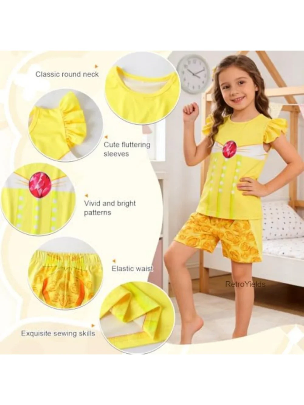 2PC Girls Pajama Set Milk Silk & Spandex Flutter Sleeve Sleepwear